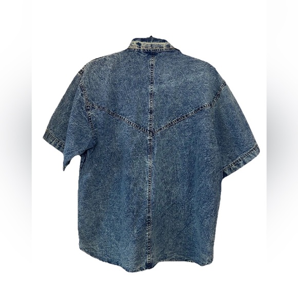 VTG 80’s Short Sleeve Acid Wash Denim Beaded & Embellished Button Up Shirt M - Picture 11 of 11